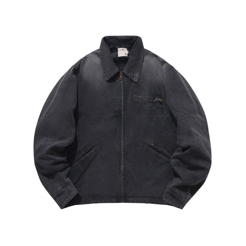 Herren Lockere Workerjacke aus weichem Canvas mit Reißverschluss Drune