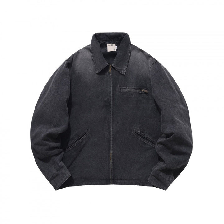 Herren Lockere Workerjacke aus weichem Canvas mit Reißverschluss Drune
