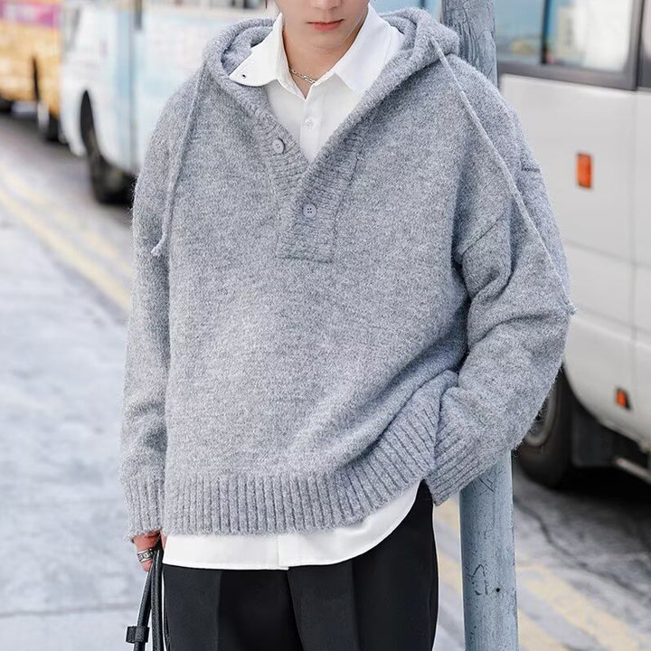 Herren Modischer Grobstrickpullover mit Kapuze Drune
