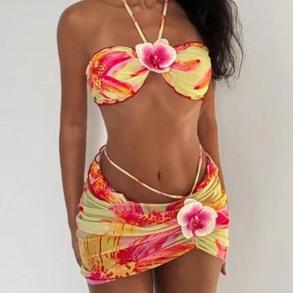 Damen Bikini-Set mit Blumenmuster und raffinierter Wickelrock Drune