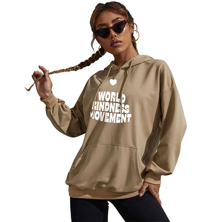 Damen Lässiger Oversize-Kapuzenpullover mit Statement-Print, Kängurutasche und Rippbündchen Drune