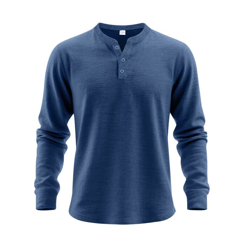 Herren Langarm-Henley-Shirt mit strukturiertem Gewebe und modischen Knöpfen Drune