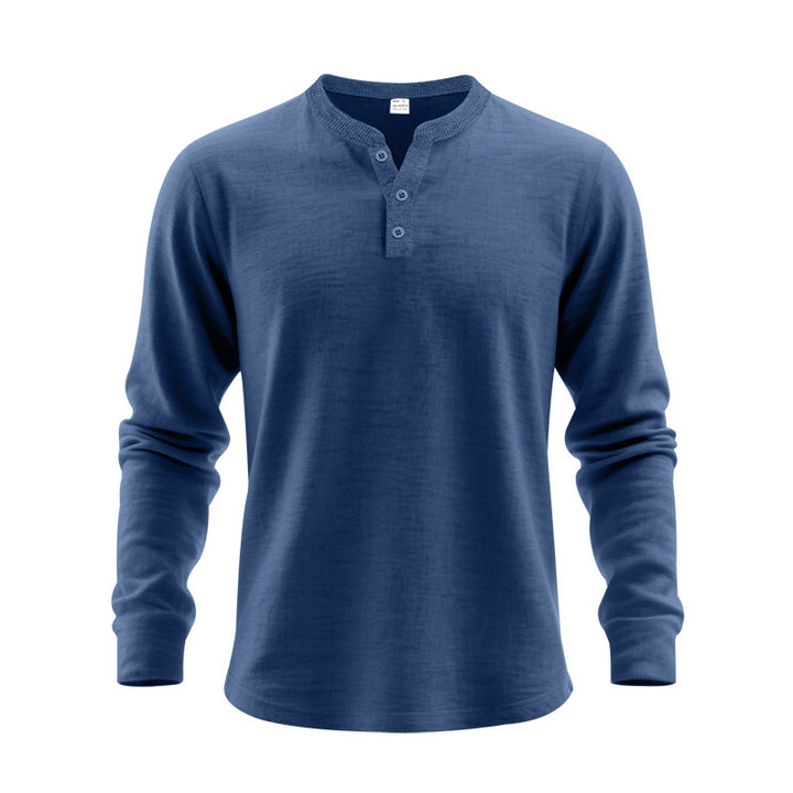 Herren Langarm-Henley-Shirt mit strukturiertem Gewebe und modischen Knöpfen Drune
