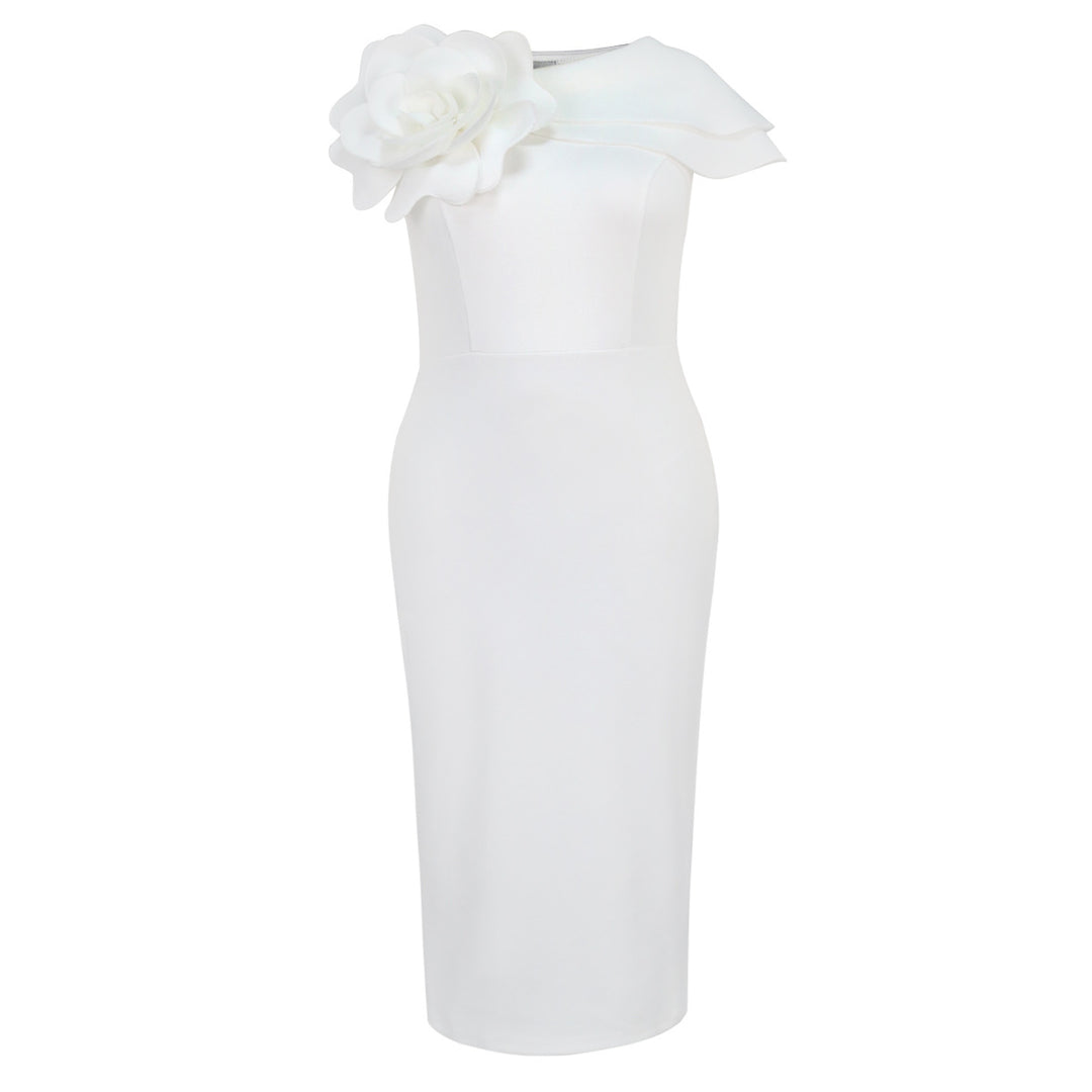 Damen elegantes Etuikleid mit floralem Akzent und Schulterdesign Drune