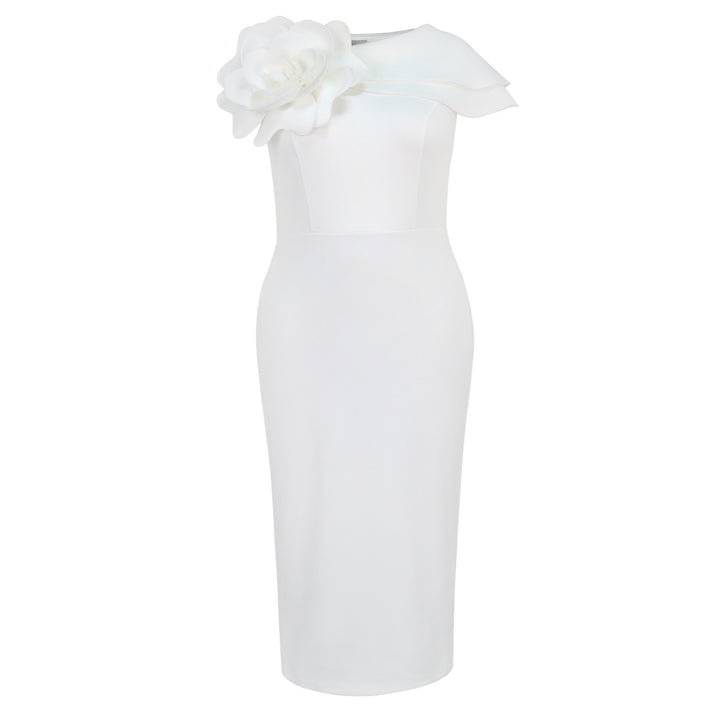 Damen figurbetontes Abendkleid mit 3D-Blumenapplikation Drune