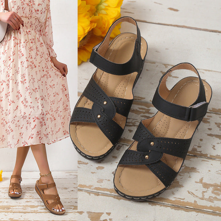 Damen Bequeme Riemchen-Sandalen mit verstellbarem Klettverschluss und anatomischem Fußbett Drune