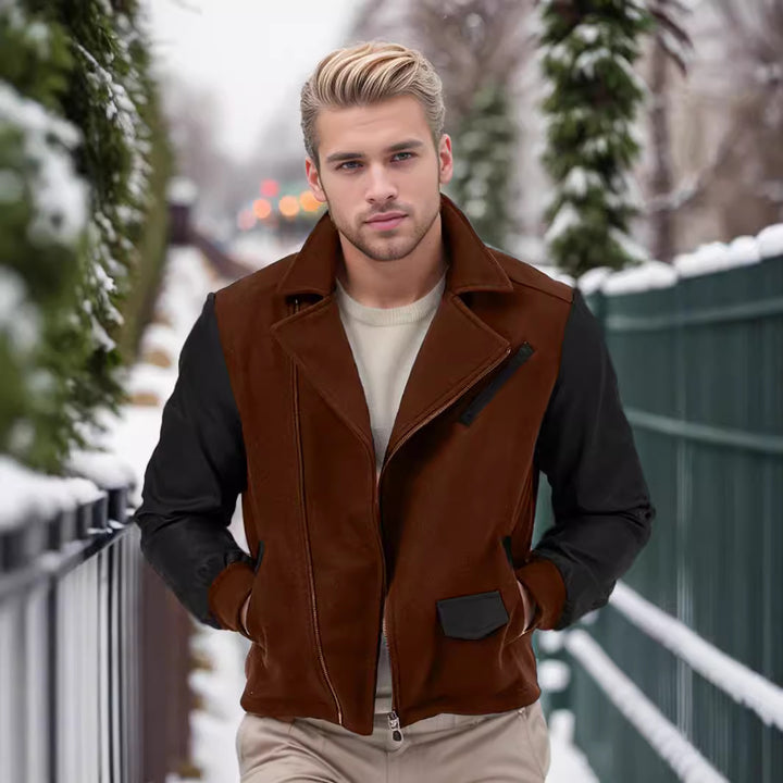 Herren modische Übergangsjacke mit kontrastierenden Ärmeln und praktischen Taschen Drune