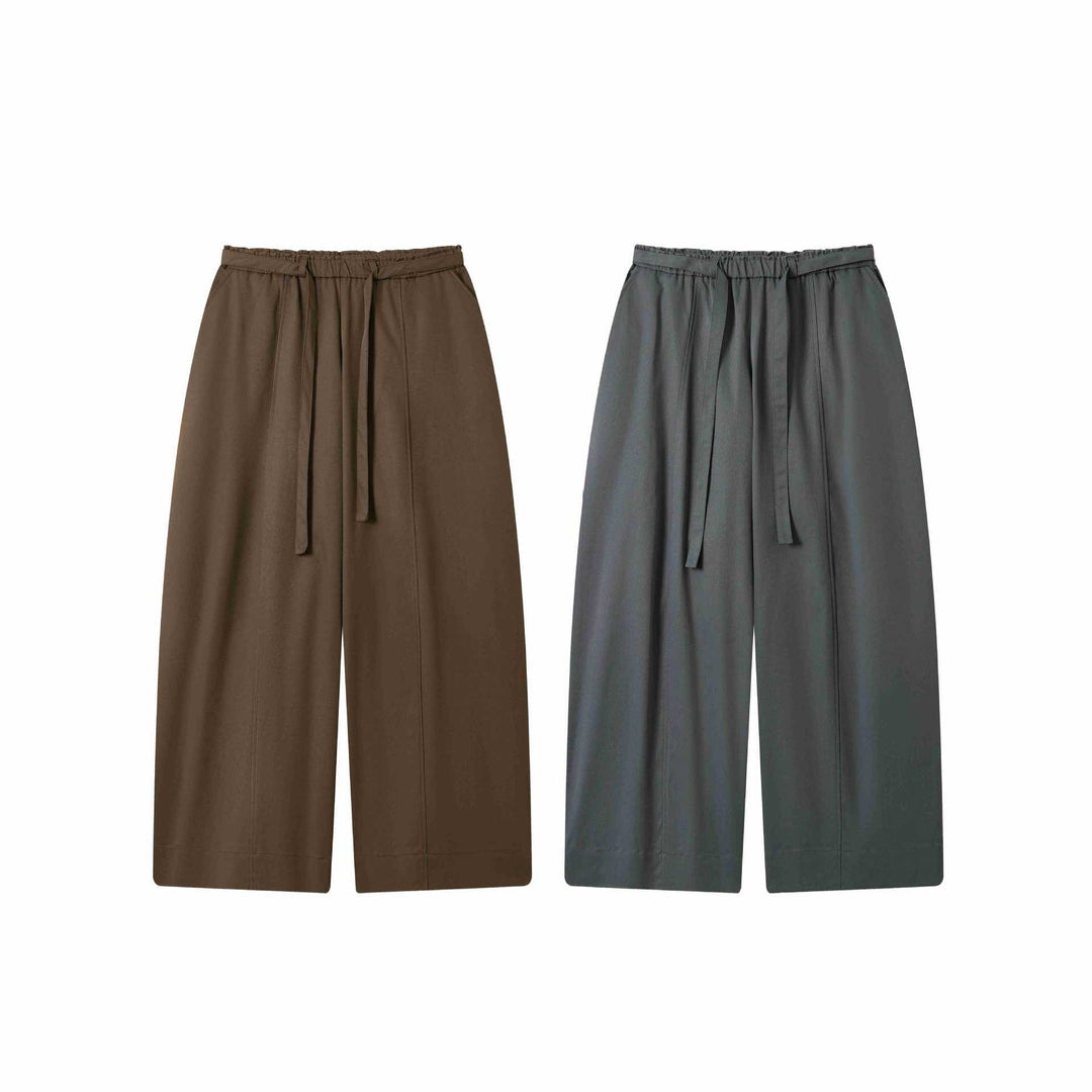 Damen Culotte-Hose mit hoher Taille weitem Bein und Bindegürtel Drune