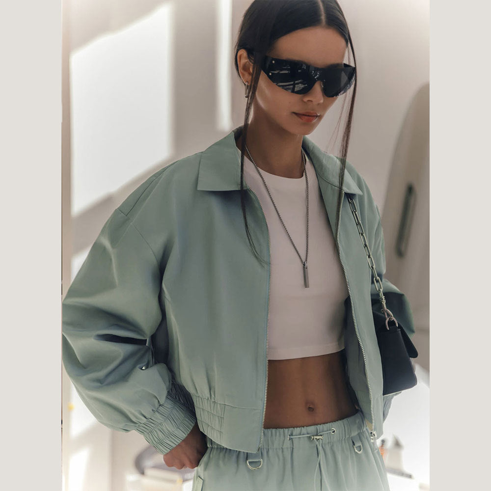 Damen Modischer cropped Windbreaker mit elastischen Bündchen Drune