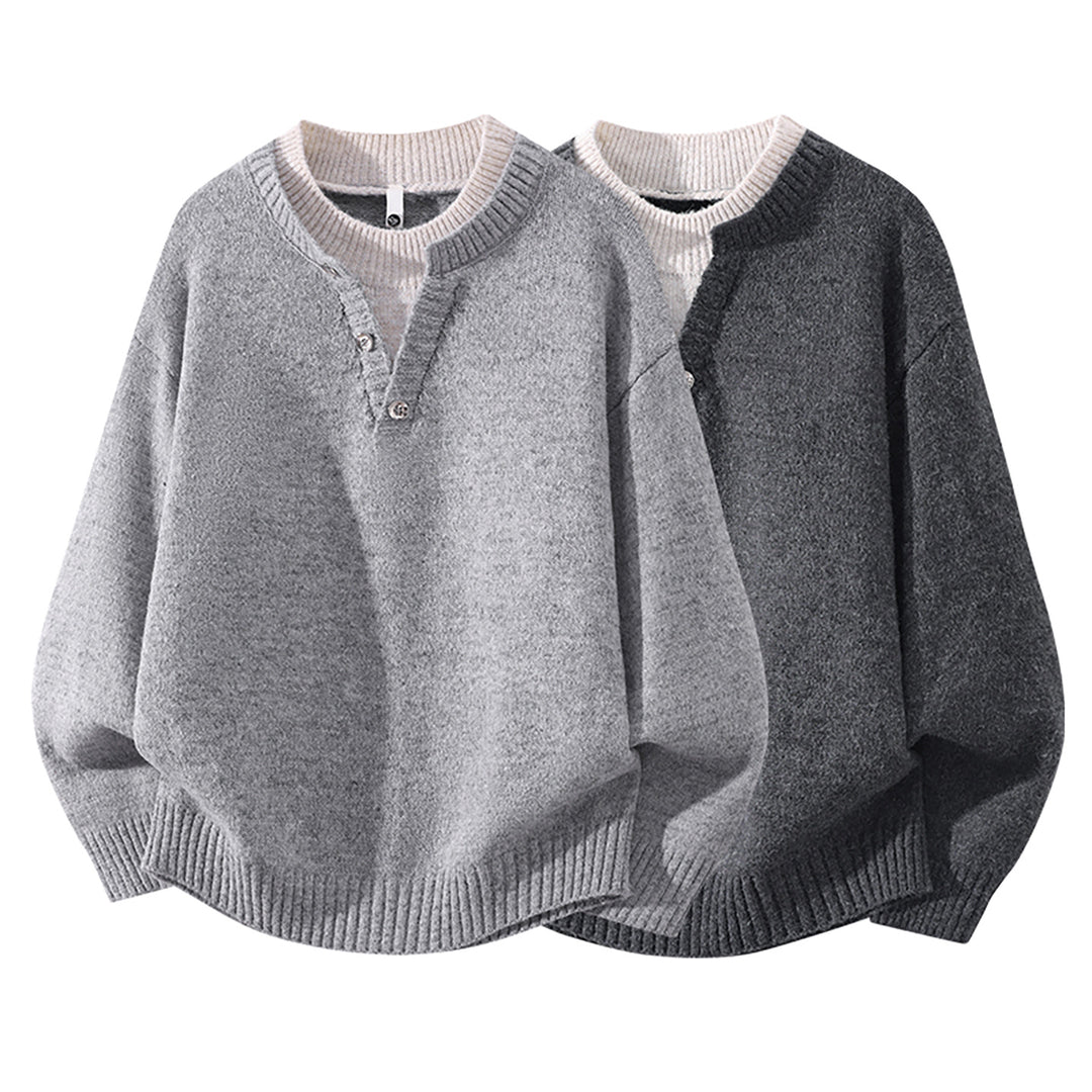 Damen Oversize-Strickpullover mit Henley‑Halbknopfkragen und geripptem Saum Drune