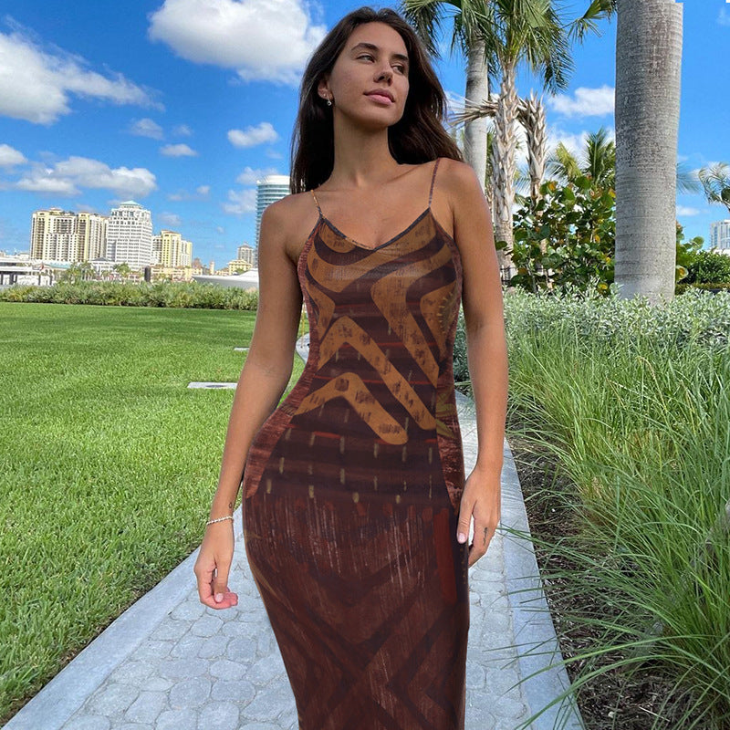 Damen Lässiges Maxikleid mit raffiniertem Grafikmuster Drune