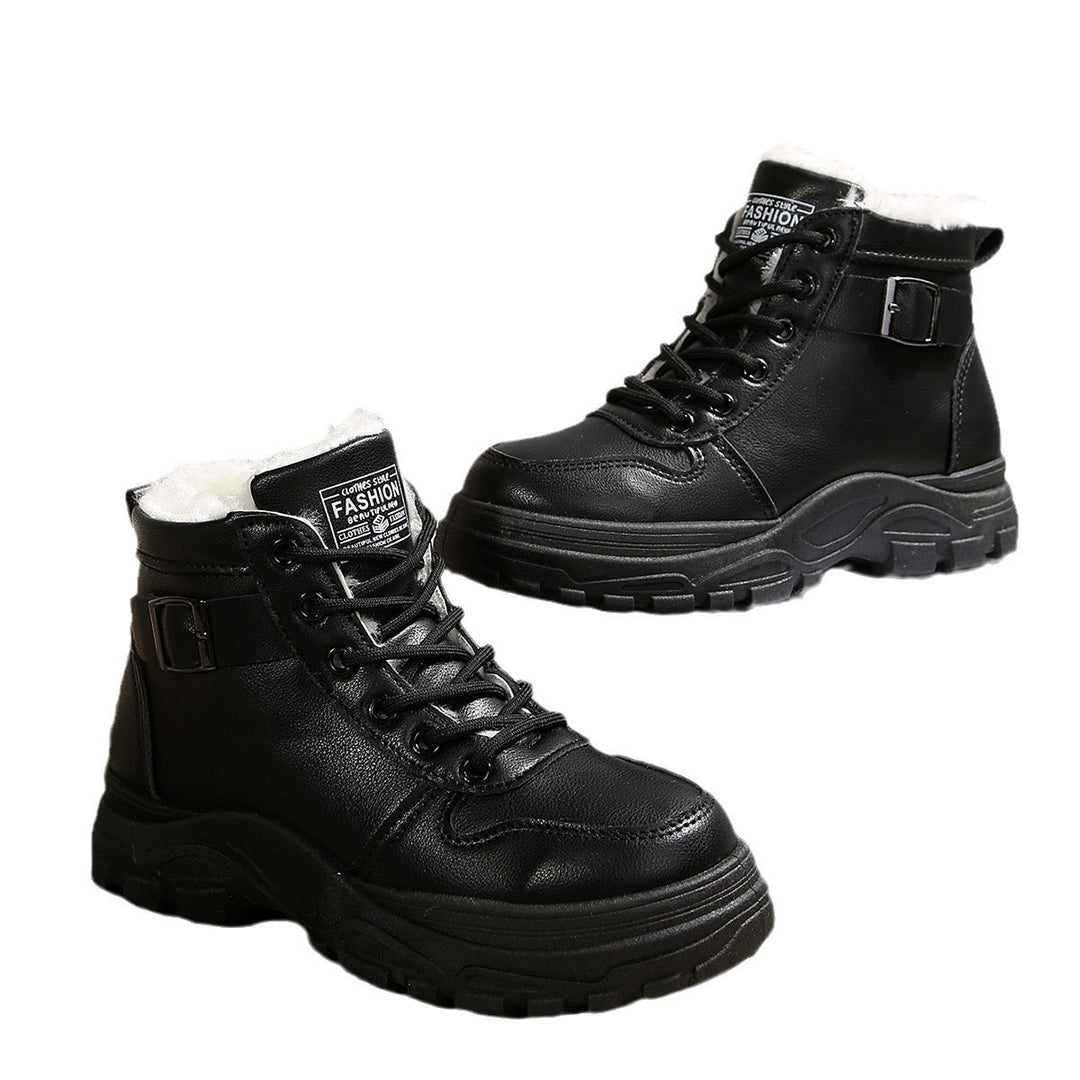 Damen nan gefütterte Plateau-Sneaker-Stiefelette mit Kunstfellkragen und profilierter Outdoor-Sohle Drune