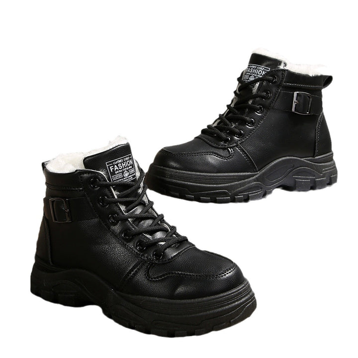 Damen nan gefütterte Plateau-Sneaker-Stiefelette mit Kunstfellkragen und profilierter Outdoor-Sohle Drune