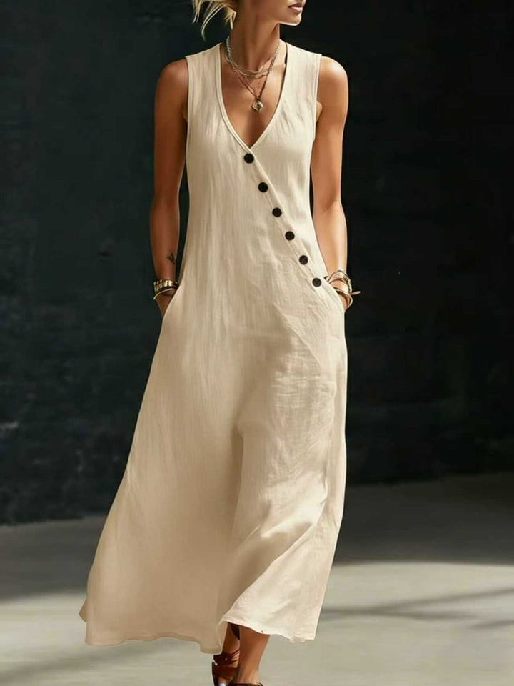 Damen Langarmkleid mit seitlichem Schlitz und Knopfdetails Drune
