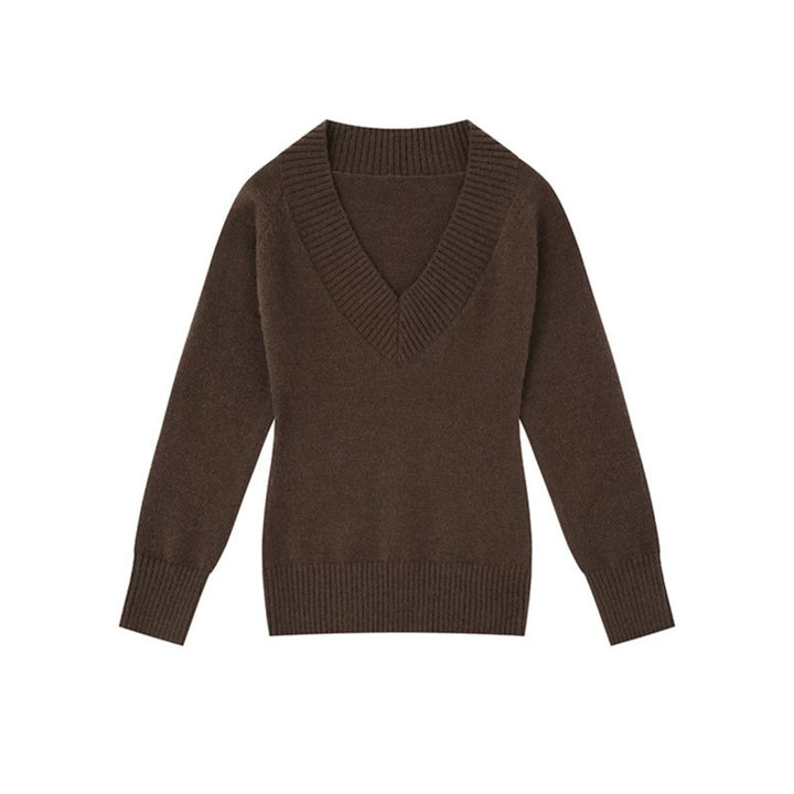 Damen Feinstrickpullover mit tiefem V-Ausschnitt, breitem Ripprand und legerer Passform Drune