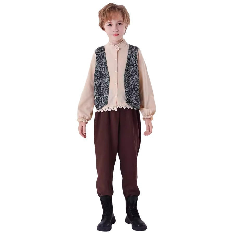 Unisex nan Kinderweste im Vintage Brokatstil mit floralem Jacquardmuster Drune