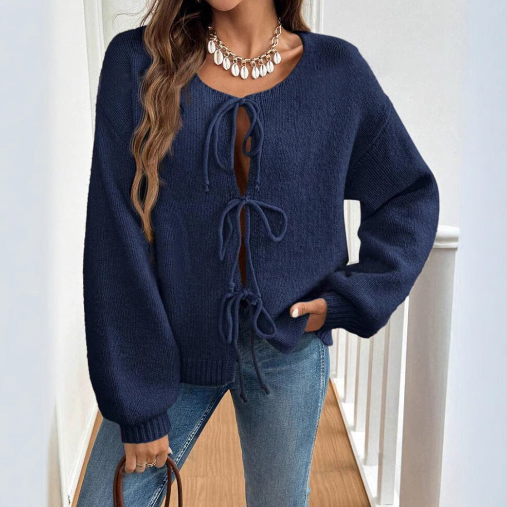 Damen Kurzcardigan mit Bindebändern, Oversize‑Silhouette und Ballonärmeln Drune