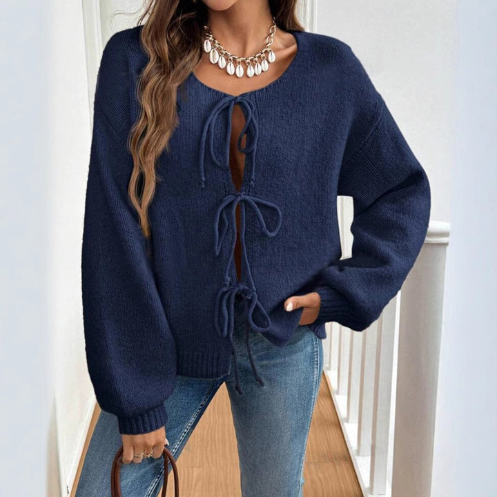 Damen Kurzcardigan mit Bindebändern, Oversize‑Silhouette und Ballonärmeln Drune