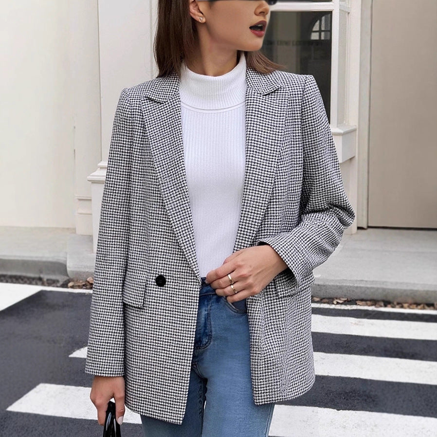 Damen Glencheck-Blazer im Oversize-Schnitt mit Paspeltaschen und leicht gepolsterten Schultern Drune