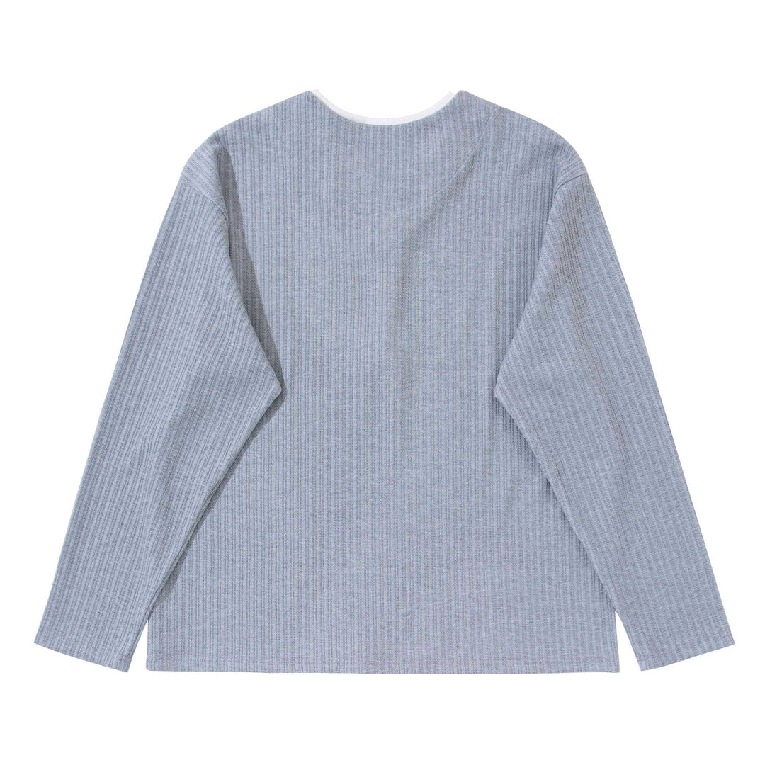 Unisex Gerippter Langarmpullover mit V-Notch und eingesetztem Rundhals-Underlayer Drune