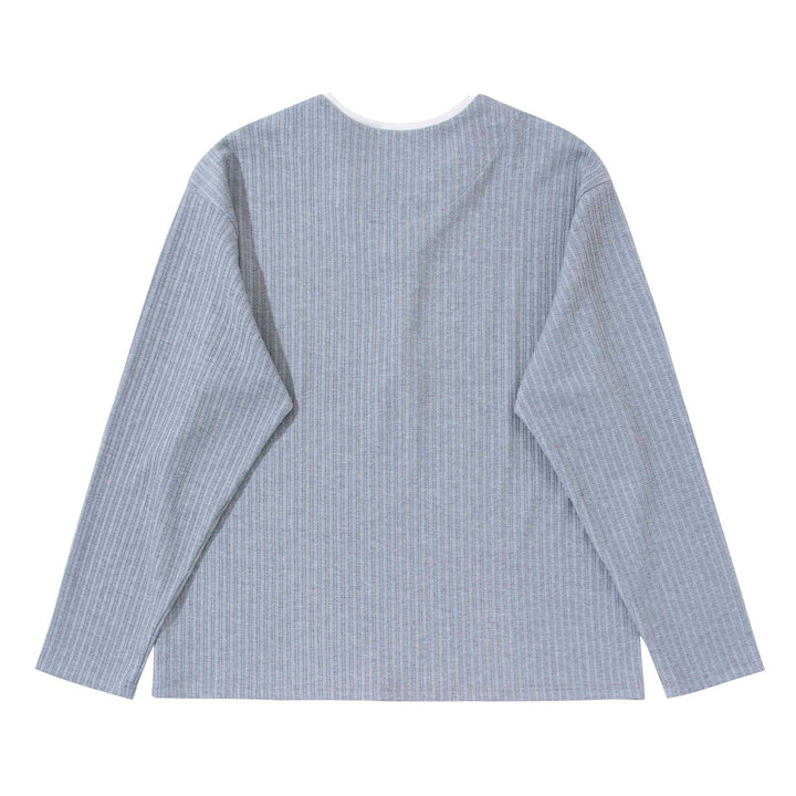 Unisex Gerippter Langarmpullover mit V-Notch und eingesetztem Rundhals-Underlayer Drune