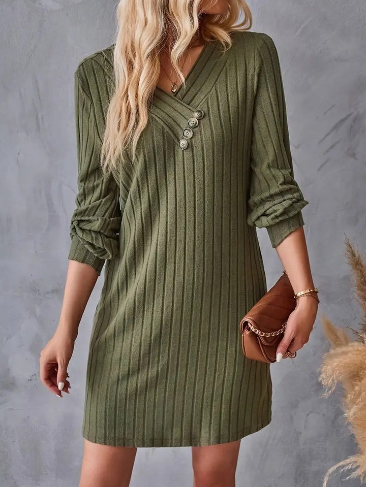 Damen Röhrenkleid mit elegantem V-Ausschnitt und dekorativen Knöpfen Drune