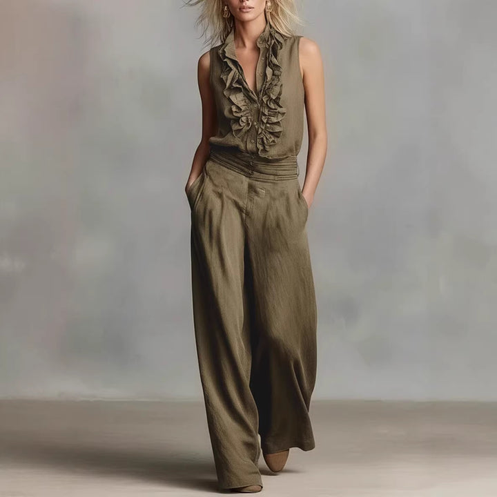 Damen Elegante Bluse mit Rüschendetails und klassischem Kragen Drune