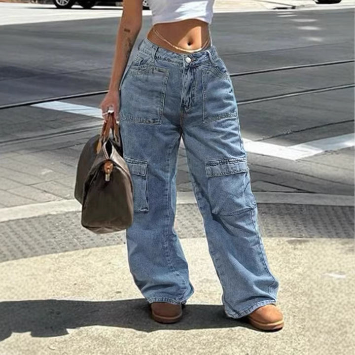 Damen Cargo-Jeanshose im weiten Baggy‑Cut mit hoher Taille und Utility‑Taschen Drune