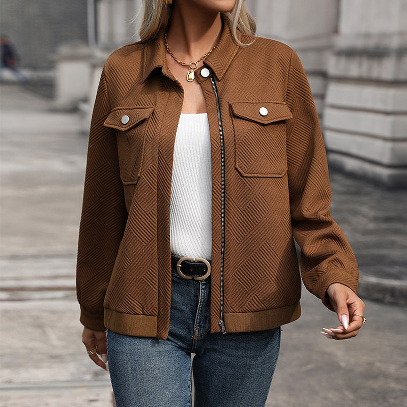 Damen Modische Overshirt-Jacke mit strukturiertem Muster Drune