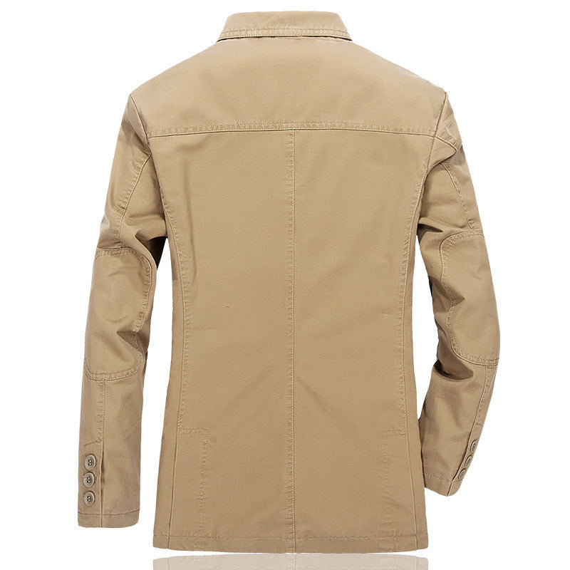 Herren Casual-Canvas-Sakko im Worker-Blouson-Stil mit Hemdkragen und aufgesetzten Taschen Drune