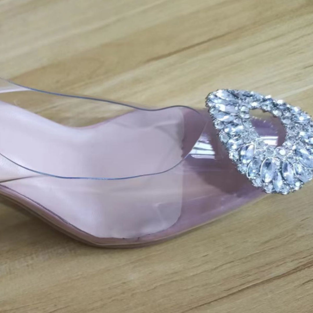 Damen elegante transparente Pumps mit funkelnden Kristallakzenten Drune