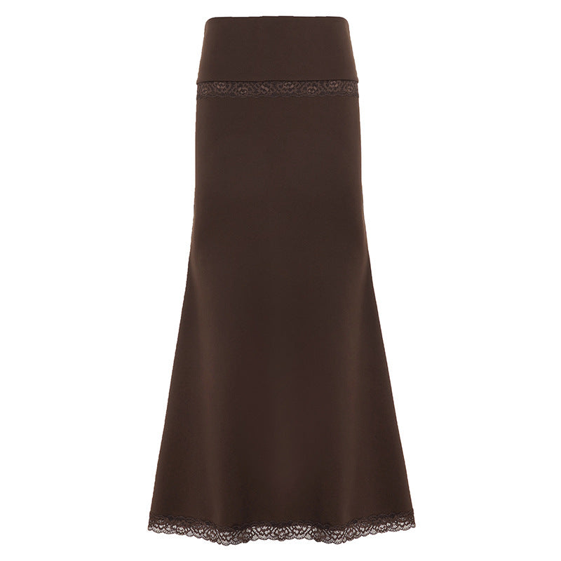 Damen Taillierter Midirock mit elastischem Bund und Spitzenbesatz Drune