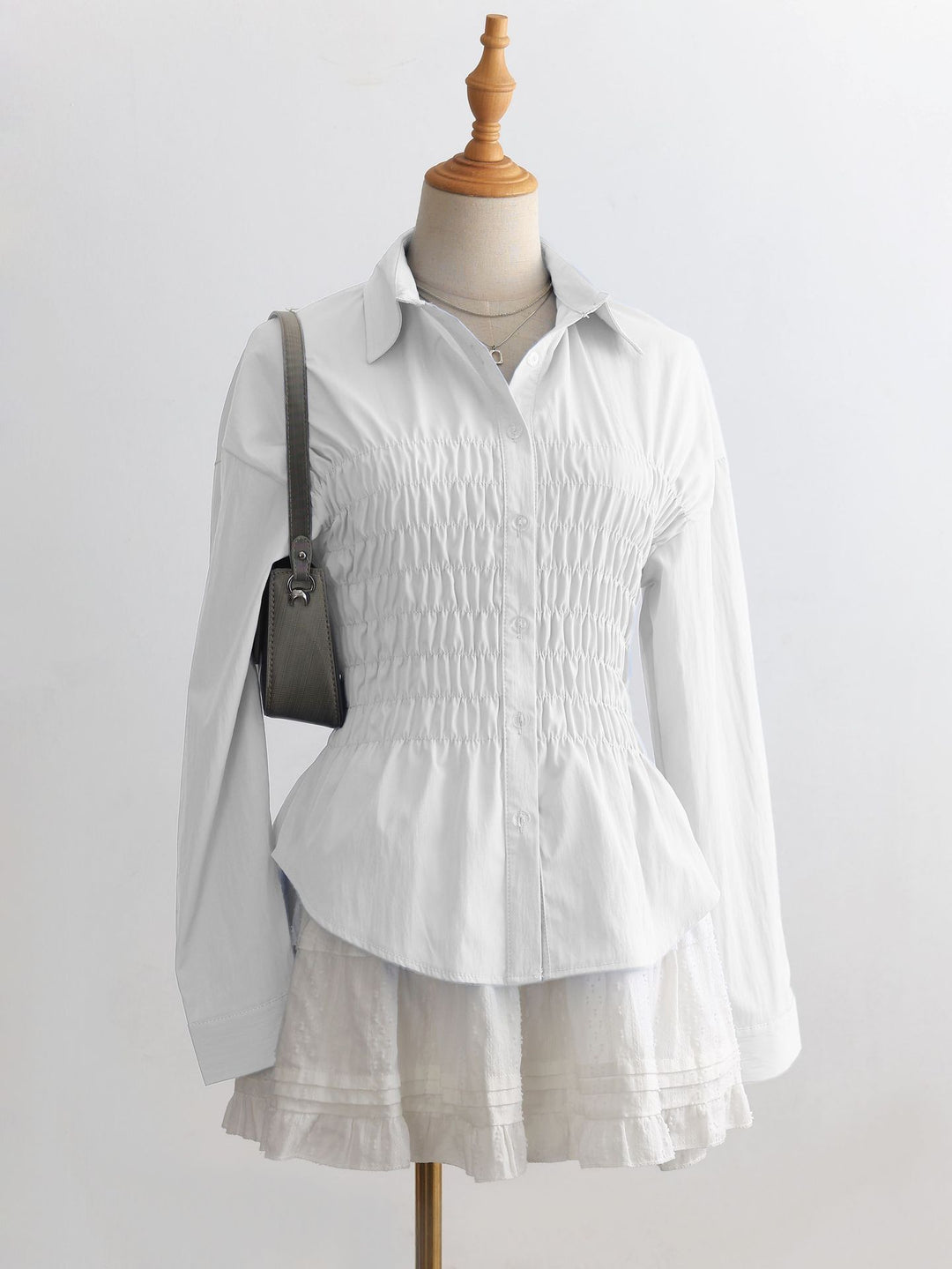 Damen nan taillierte Hemdbluse mit geraffter Brustpartie und Schößchen Drune