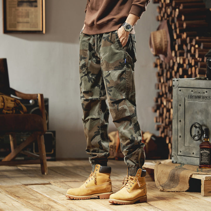 Herren Camouflage-Cargojogger aus robustem Ripstop mit Tunnelzugbund, Kniefalten und elastischen Bündchen Drune