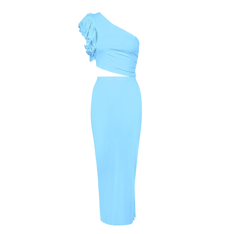 Damen Maxikleid mit asymmetrischem Schnitt und Rüschendetails Drune