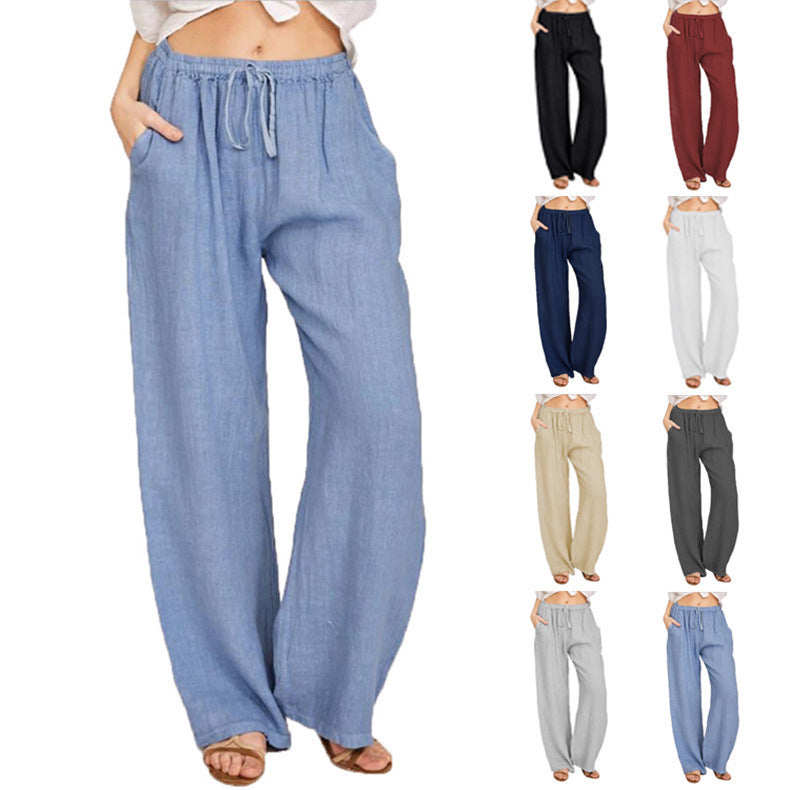 Damen weite Leinenhose mit elastischem Bund Drune