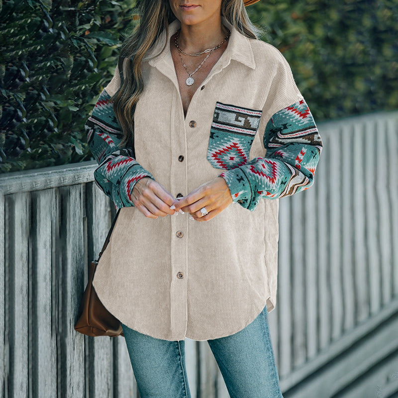 Damen Lässige Karo-Corduroy Hemdbluse Drune