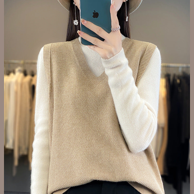 Damen Oversize Strickweste mit tiefem V‑Ausschnitt und feiner Struktur Drune