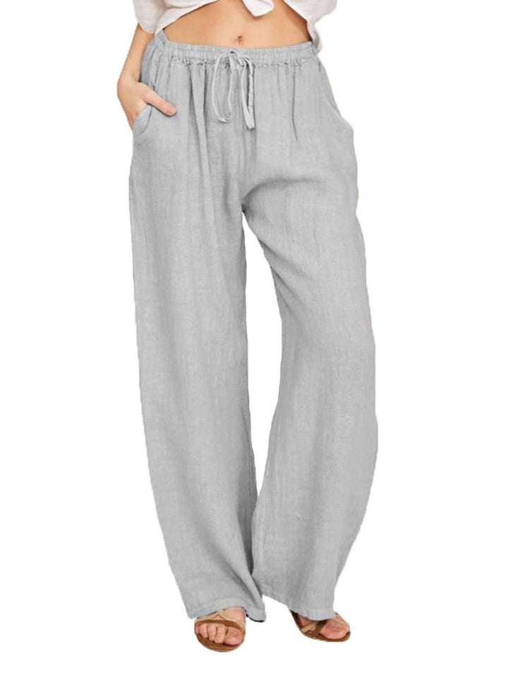 Damen lässige Leinenhose mit weitem Bein und elastischem Bund Drune