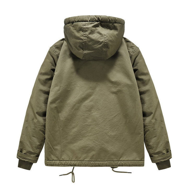 Herren Gefütterte Fieldjacke im Army‑Stil mit Teddyfleece‑Innenfutter und Kapuze Drune