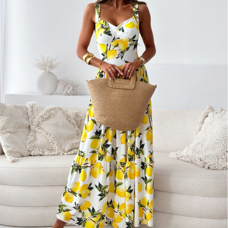 Damen Sommerkleid mit Romantischem Zitronenprint Drune