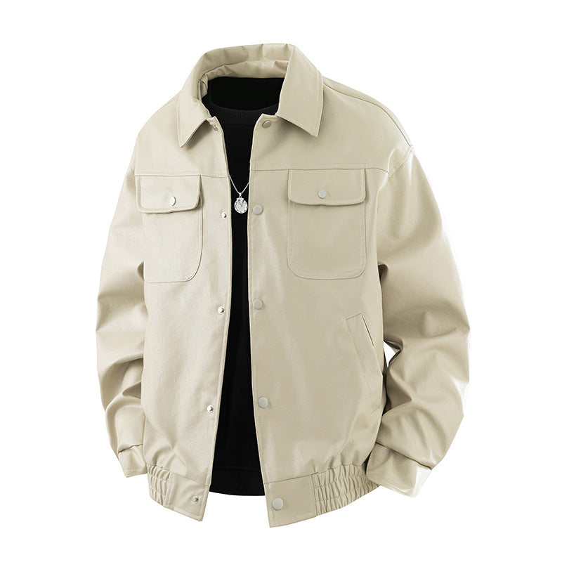 Herren Modische Lederjacke mit praktischen Pattentaschen