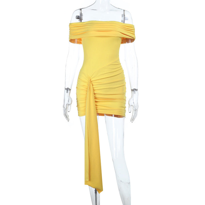Damen Figurbetontes Minikleid mit schulterfreiem Design und asymmetrischem Saum Drune