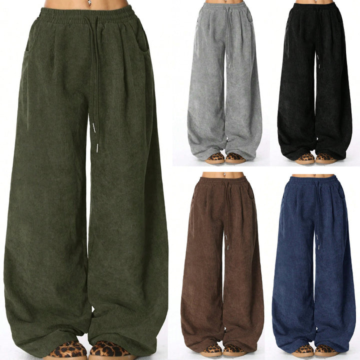 Damen modische weite Cordhose mit elastischem Bund und praktischen Taschen Drune