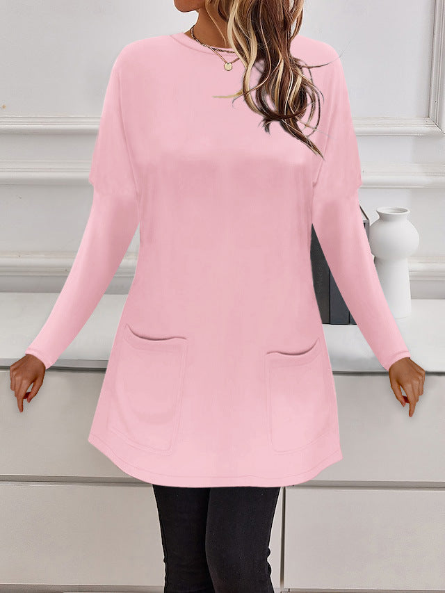 Damen Longline Feinstrick-Tunika mit Rundhalsausschnitt und aufgesetzten Taschen Drune