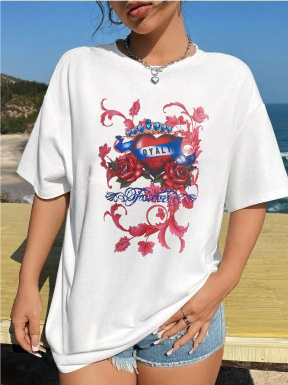 Damen T-Shirt mit kreativem Katzenmotiv und verspielter Schleife Drune