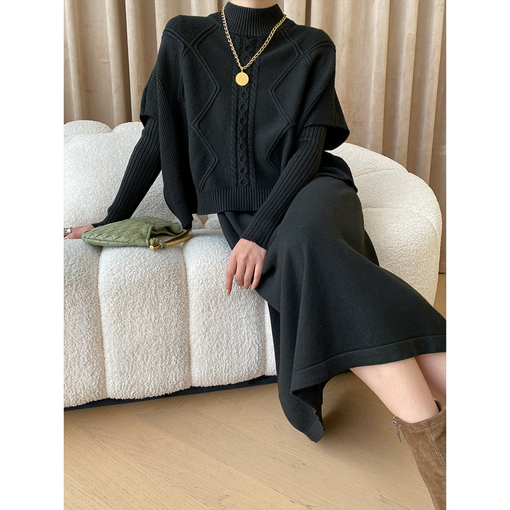 Damen eleganter Strickpullover mit hochgeschlossenem Design und modischen Zopfmustern Drune