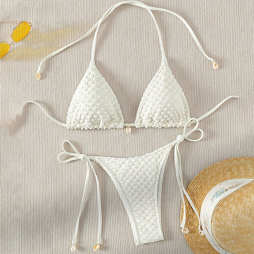 Damen Triangel-Bikini-Set mit verstellbaren Trägern und schönen Muschel-Details Drune