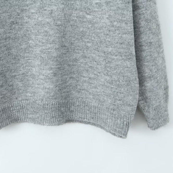 Damen lässiger Strickpullover mit Stehkragen und V-Ausschnitt Drune