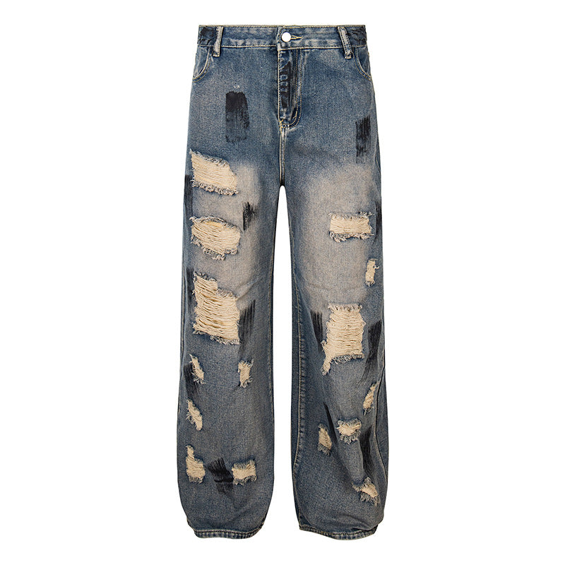 Damen Weite Destroyed-Jeans mit hohem Bund, Used‑Wash und Ballonsaum Drune